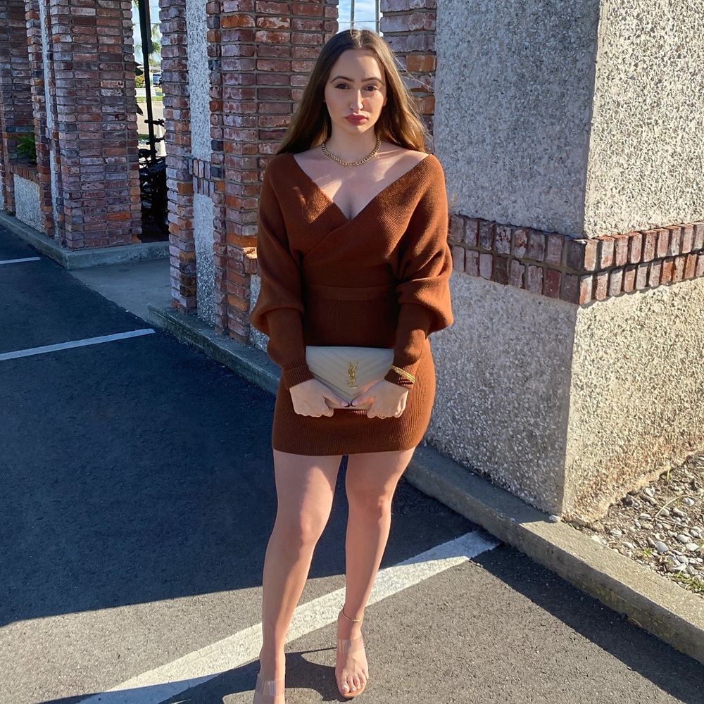 Brown sweater dress mini dress long sleeve dress
